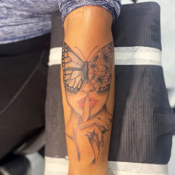 Half butterfly half flower tattoo 35