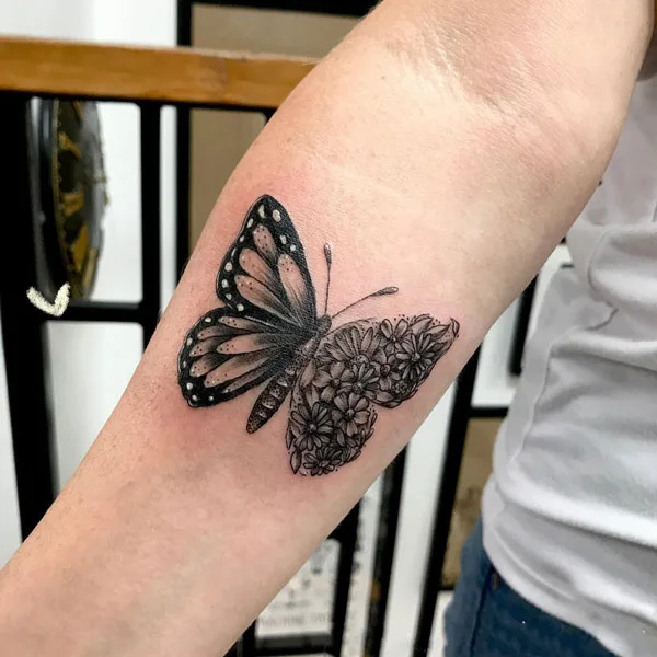 Half butterfly half flower tattoo 36