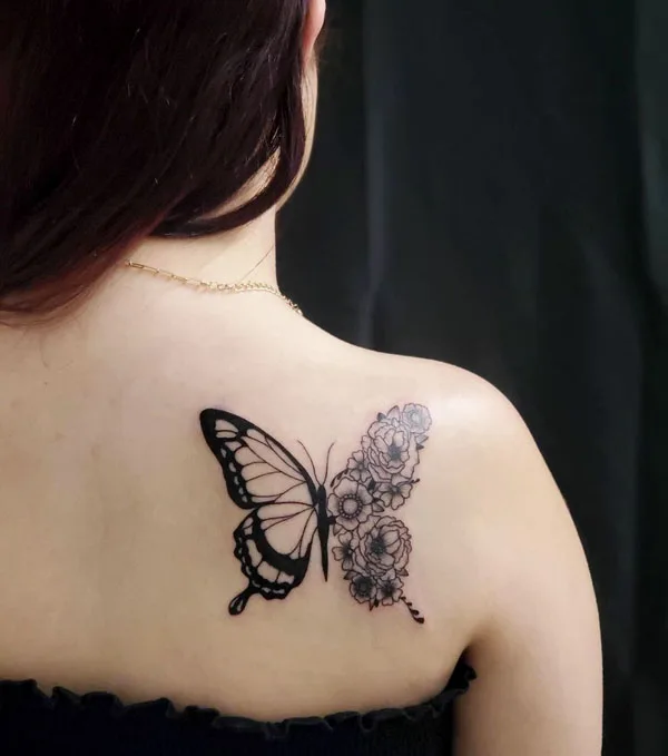 Half butterfly half flower tattoo 37