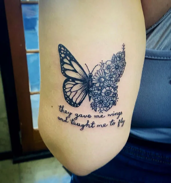 Half butterfly half flower tattoo 38