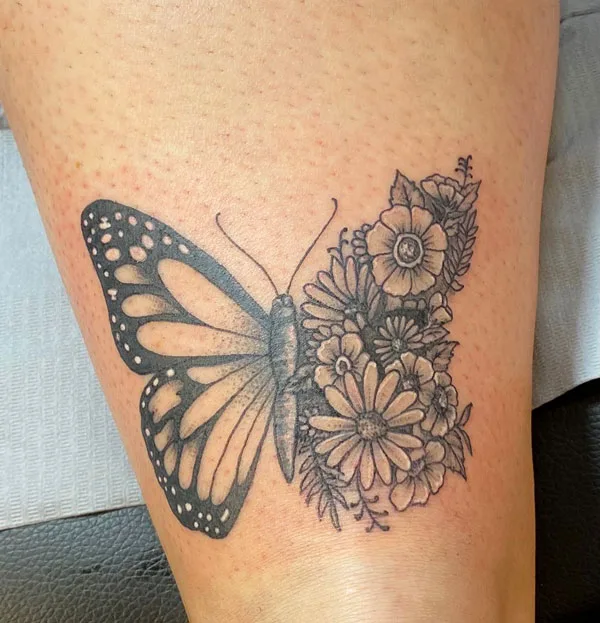 Half butterfly half flower tattoo 41