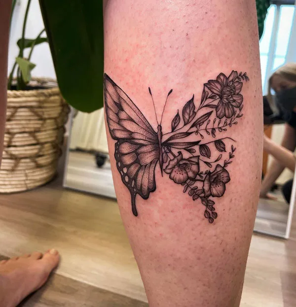 Half butterfly half flower tattoo 42