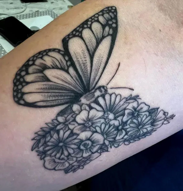 Half butterfly half flower tattoo 43