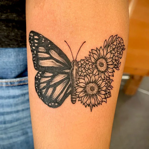 Half butterfly half flower tattoo 5