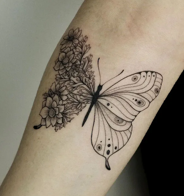 Half butterfly half flower tattoo 51