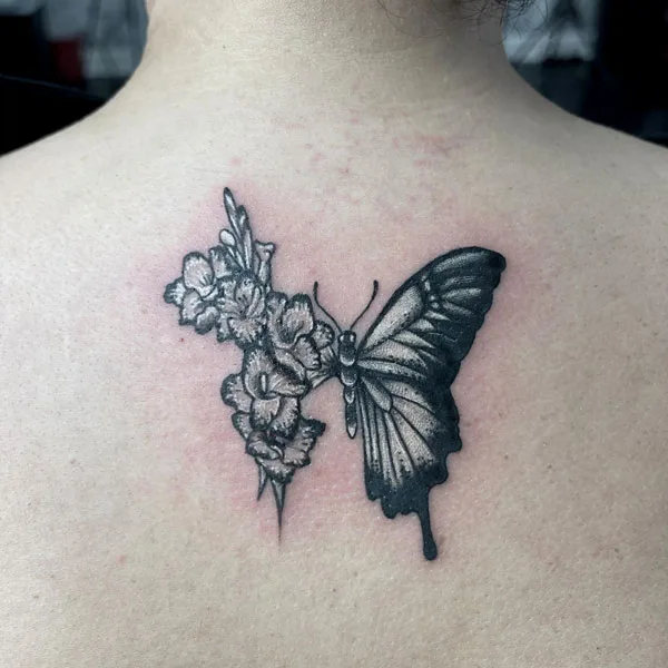 Half butterfly half flower tattoo 52