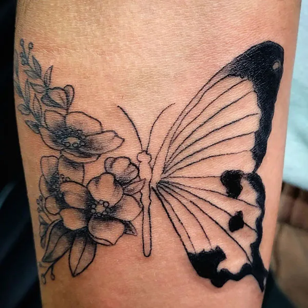 Half butterfly half flower tattoo 62