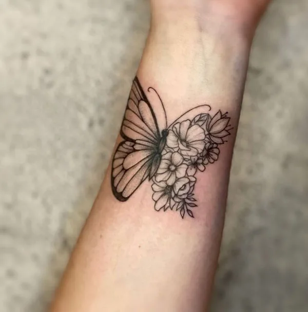 Half butterfly half flower tattoo 63