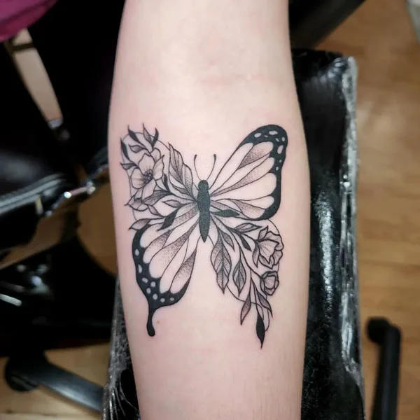 Half butterfly half flower tattoo 64
