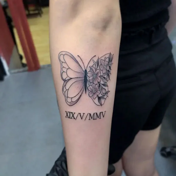 Half butterfly half flower tattoo 65