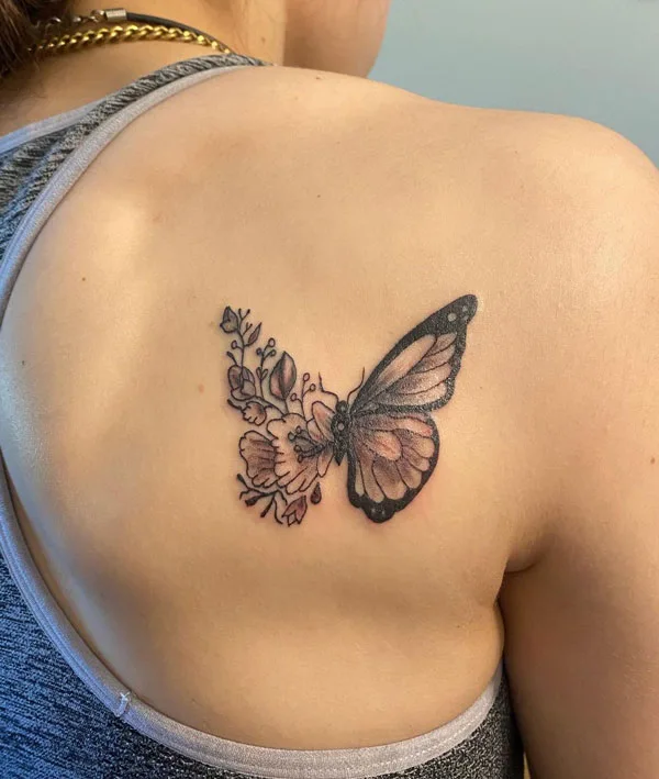 Half butterfly half flower tattoo 66