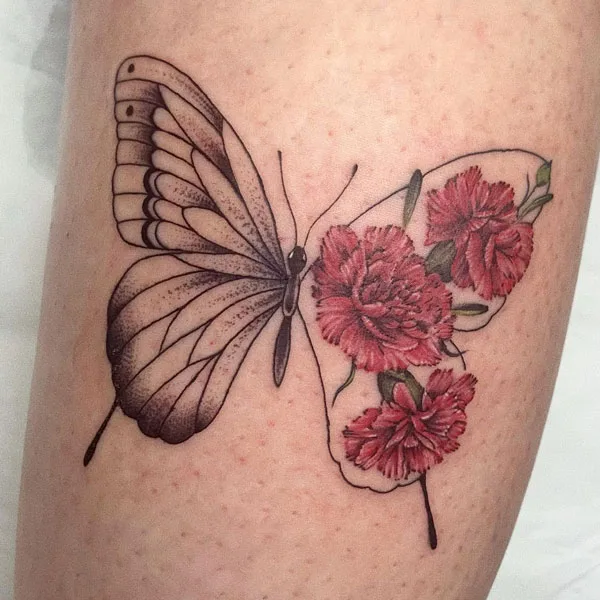Half butterfly half flower tattoo 68