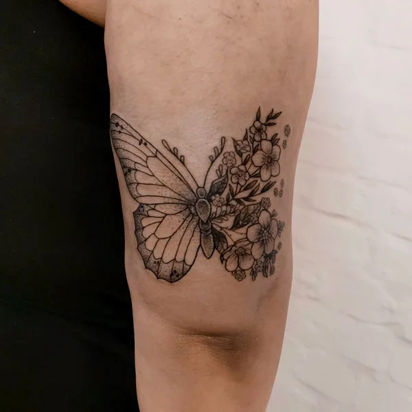 Half butterfly half flower tattoo 71