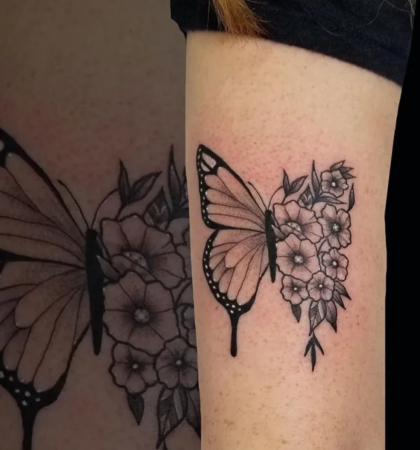 Half butterfly half flower tattoo 72