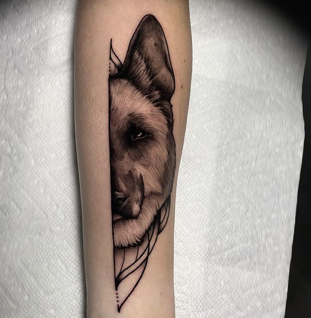 Half face realistic german shepherd tattoo idea Half face realistic german shepherd tattoo idea