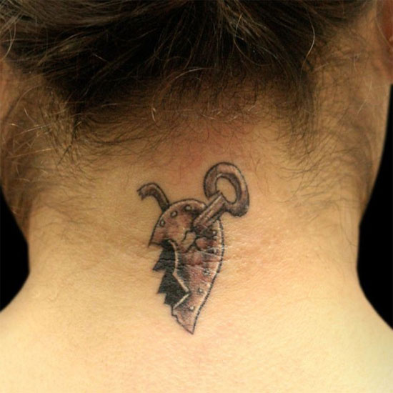 Half heart tattoo on neck
