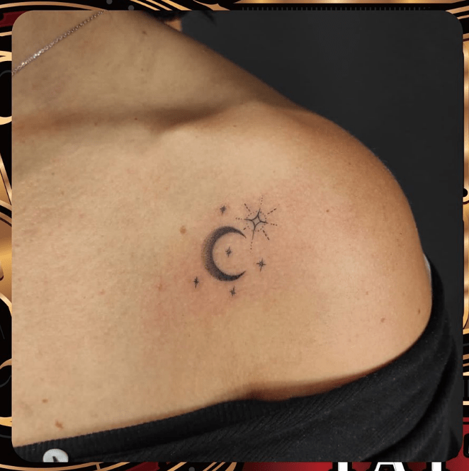 Half Moon Surrounded by Star Tattoos with meaning Half Moon Surrounded by Star Tattoos with meaning