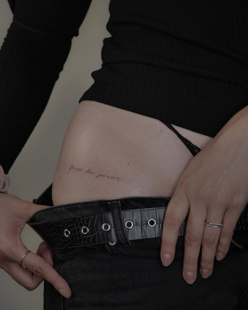 Handwriting 'Trust the Process' Tattoo on the Hip, a Motivational Reminder: Process Pledge