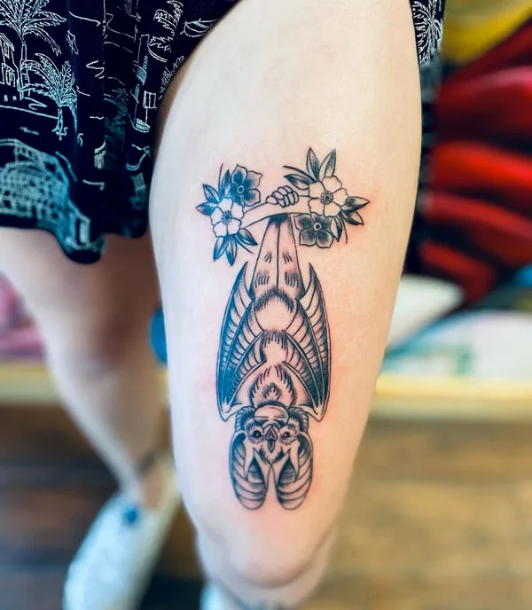 Hanging bat tattoo