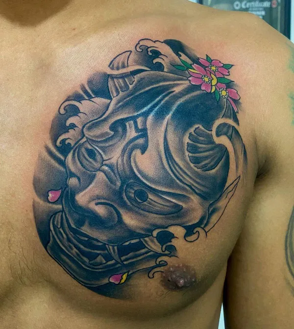 Hannya Mask Chest Tattoo 1