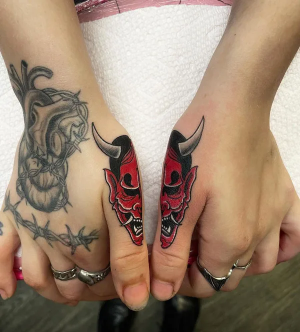 Hannya Mask Finger Tattoo