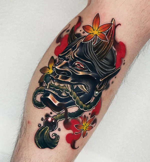 Hannya Mask Leg Tattoo