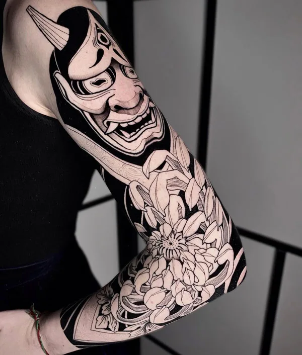 Hannya Mask Sleeve Tattoo 1