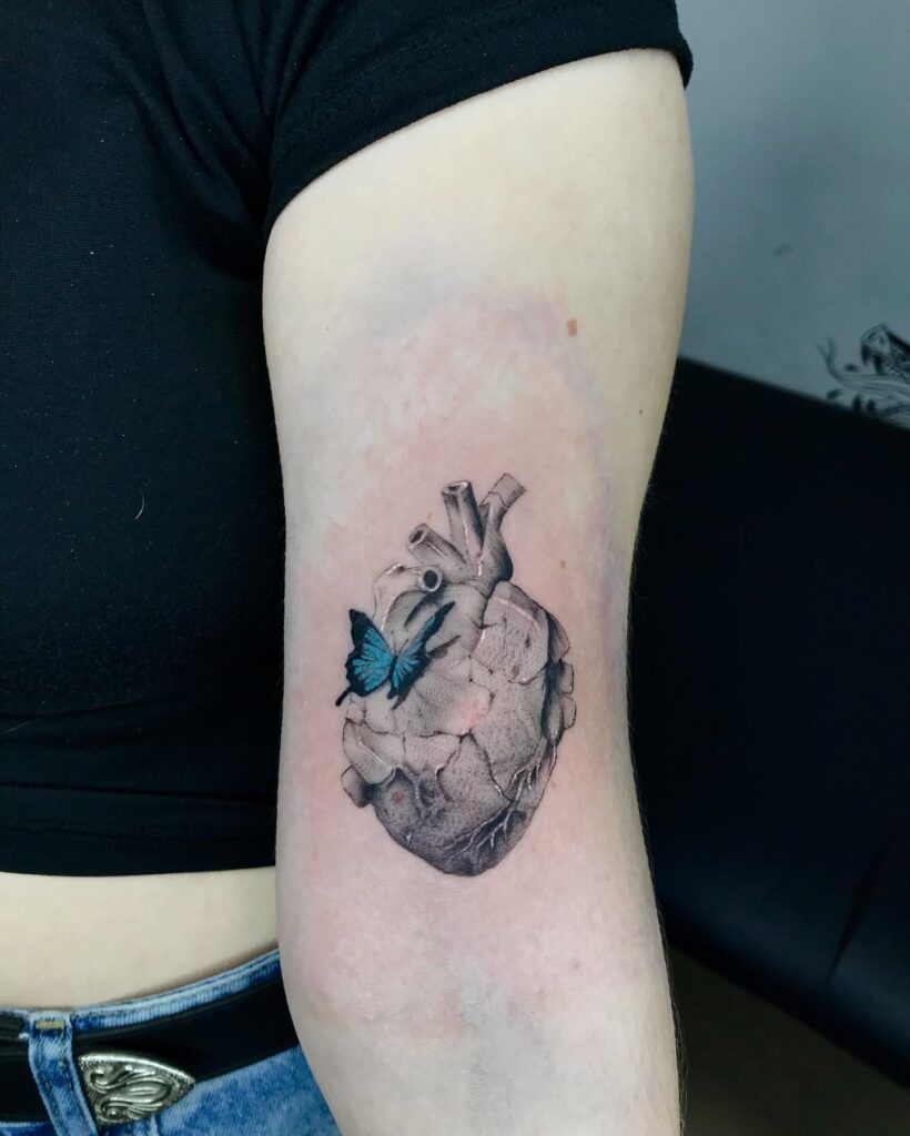 Heart Tattoo on Upper Arm Feminine Ink Adornments