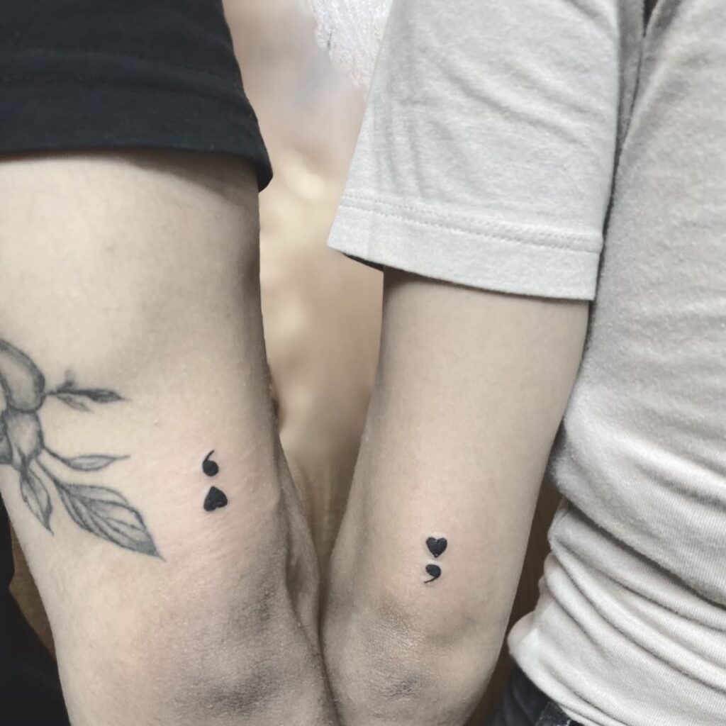 Heart Semicolon Tattoo Above the Elbow: Couple's Punctuation