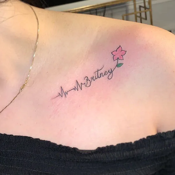 Heartbeat name tattoo
