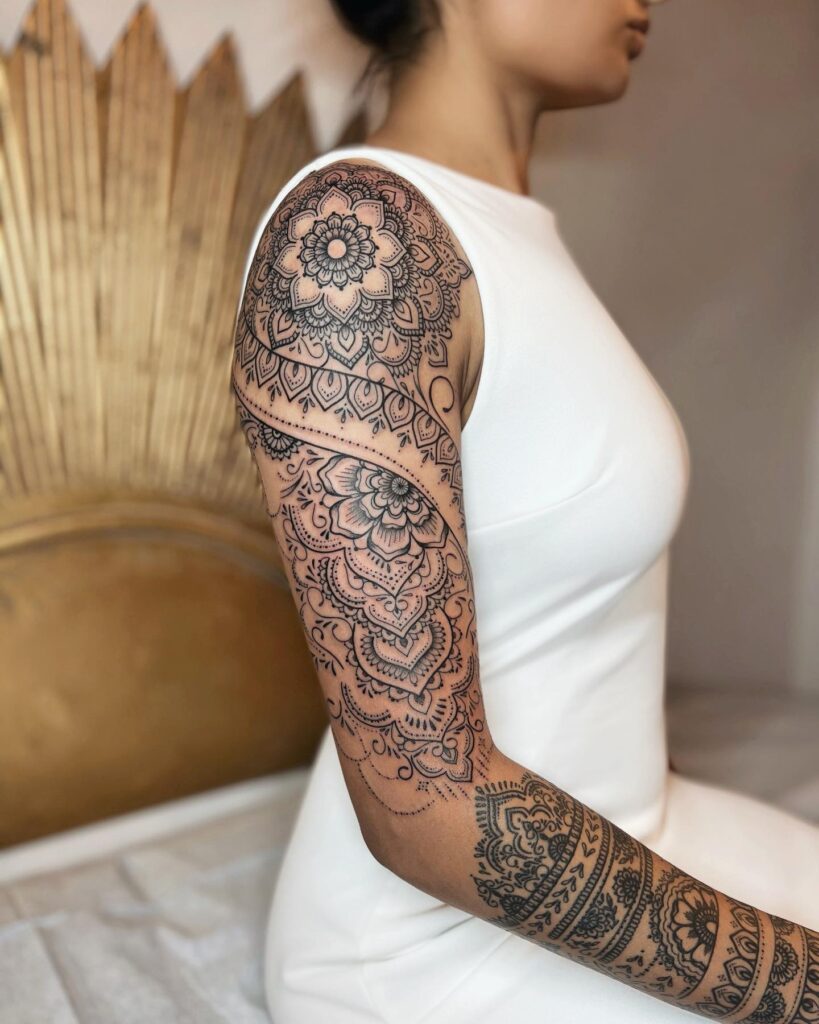 Henna-inspired majesty full sleeve henna tattoo