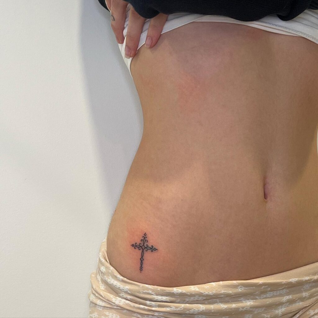 Hip Adornment Tiny Cross Tattoo for Women