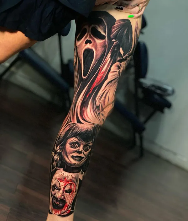 Horror Leg Sleeve Tattoo 1