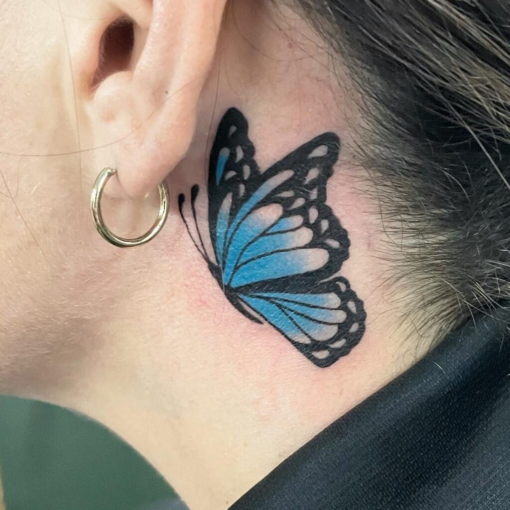 Huge Wings with Small Body Behind the Ear Butterfly Tattoo Design