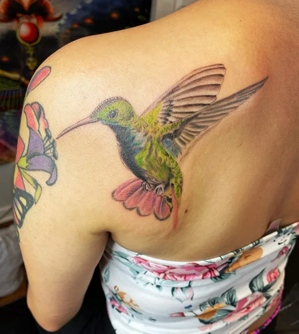 Hummingbird Back Tattoo 1