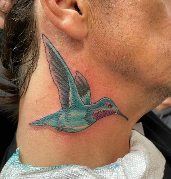 Hummingbird Neck Tattoo 2