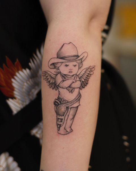 Hunter angel with gun tattoo with image Hunter angel with gun tattoo with image