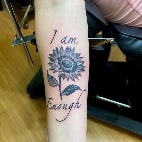 I am enough tattoo with sunflower