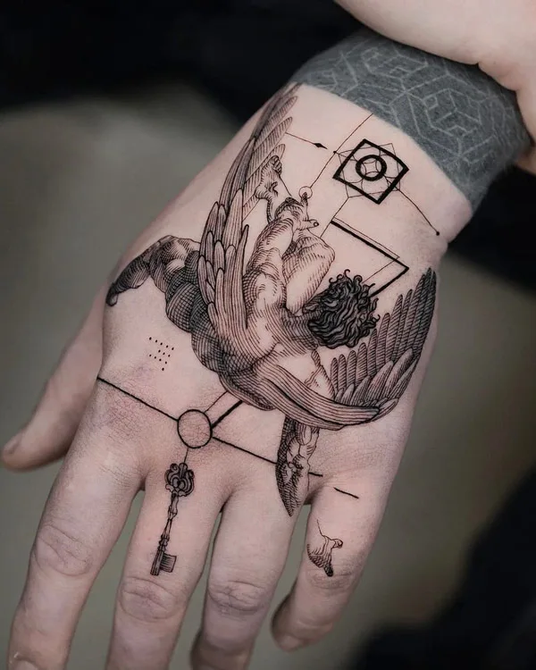 Icarus Tattoo on Hand 1