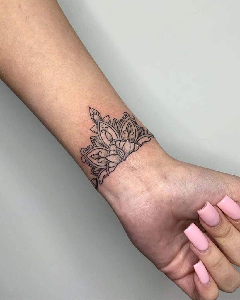 Inner half mandala wrist tattoo with shading perfect for females