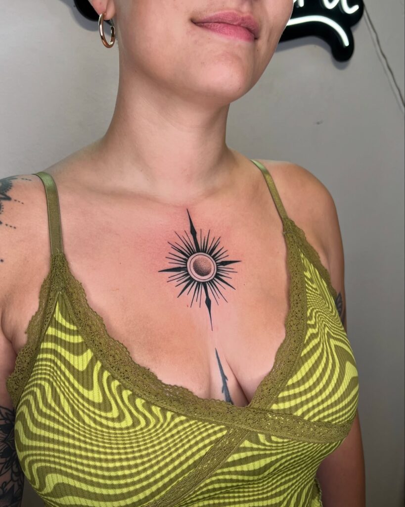 Striking Celestial Design On The Upper Sternum meaning