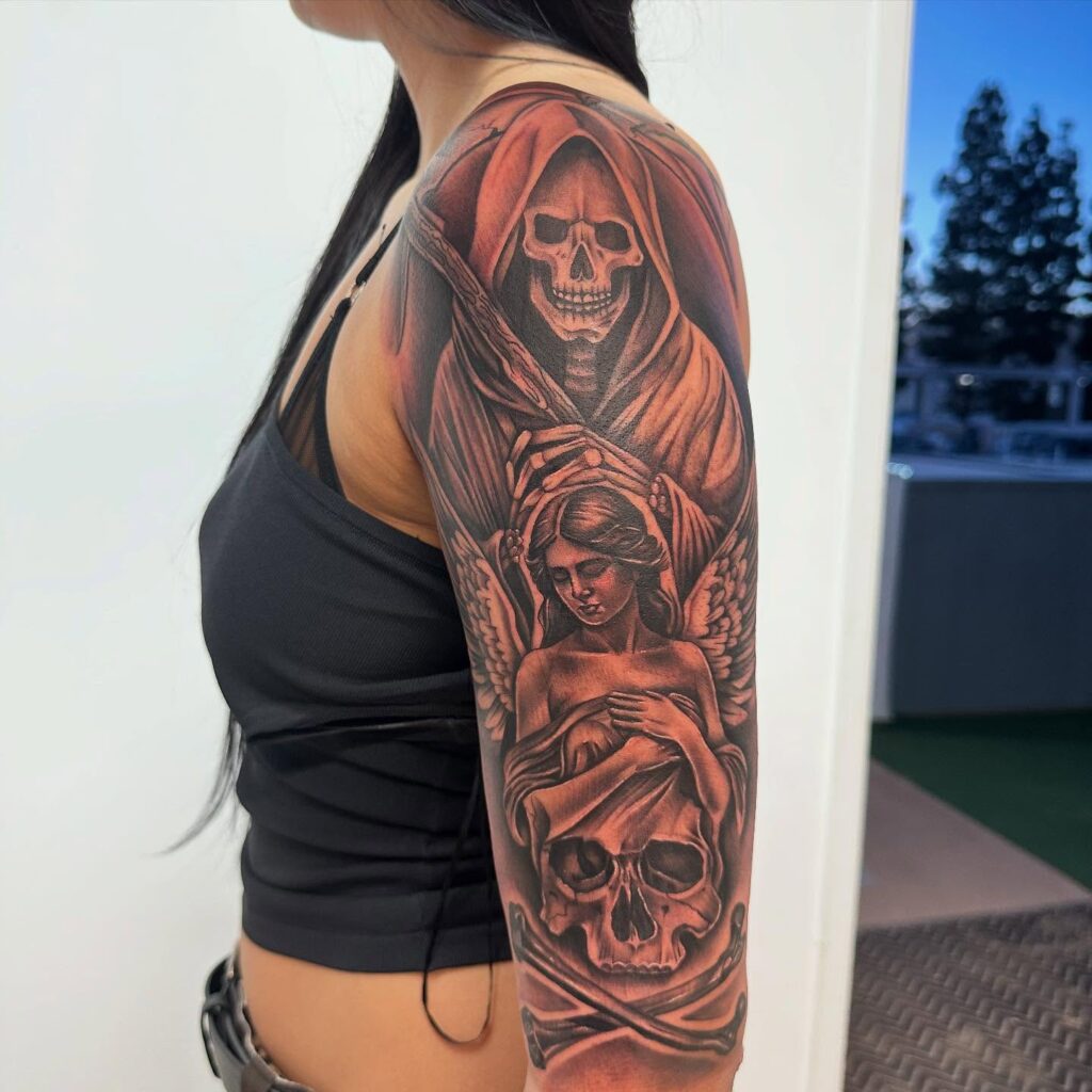 Intricate mandala sleeve tattoo for forearm and upper arm