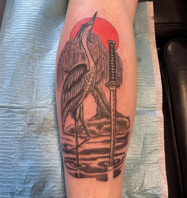 Japanese Crane Samurai tattoo