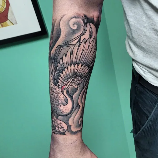 Japanese Crane forearm tattoo