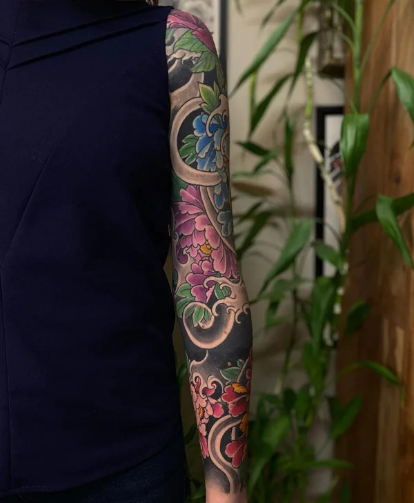 Japanese Flower Sleeve Tattoo 1