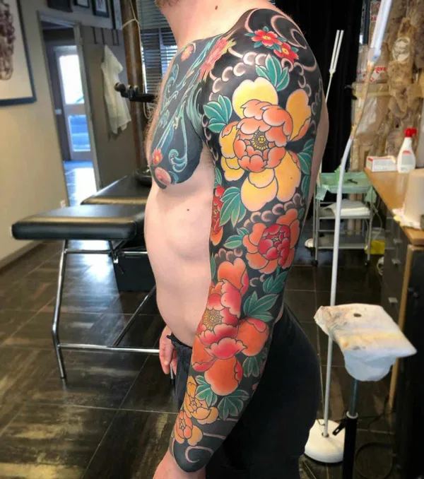 Japanese Flower Sleeve Tattoo 1