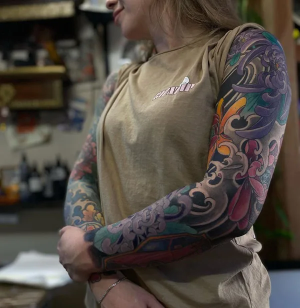 Japanese Flower Sleeve Tattoo 3