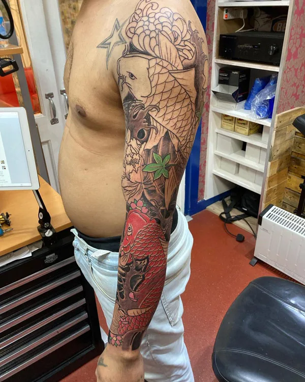 Japanese Koi Fish Sleeve Tattoo 2