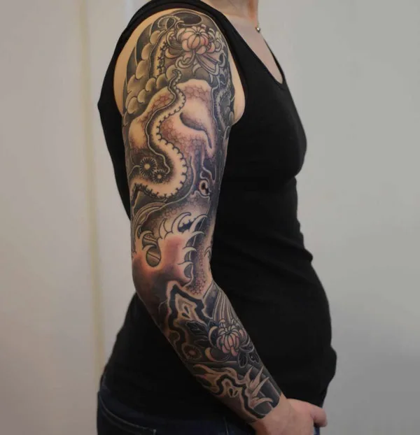 Japanese Octopus Sleeve Tattoo