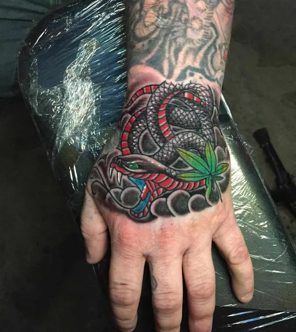 Japanese Snake Tattoo on Hand 1